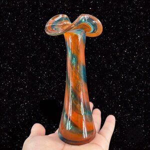 Vintage Hand Made Ozark Swirl Art Glass Vase Jack In The Pulpit Orange Green